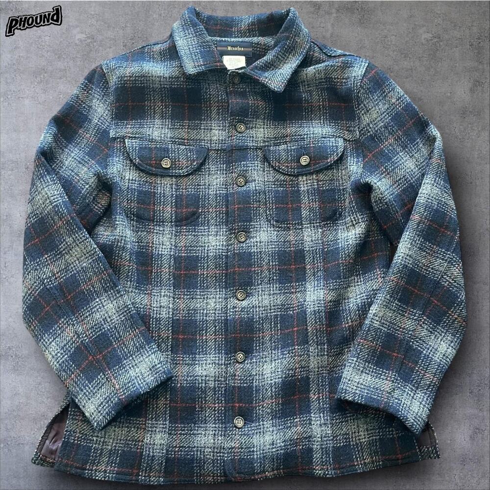 Breeches Jacket Mens Medium Blue Gray Wool Plaid Lined Shirt Jacket Warm